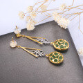 wholesale 925 sterling silver gold-plated, color-segmented, openwork, cabochon-cut Hetian jade and green jade earrings for women in ancient Chinese Hanfu style-0-2
