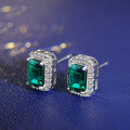 wholesale S925 silver new jewelry retro 2ct Zambian color lab-grown emerald 6*8 versatile earrings for women-0-2
