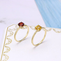 wholesale 9K Gold Natural Crystal Ring, Japanese-style Luxury Minimalist Citrine Birthstone Ring, Can Be Used as 14K/18K Accessory-Red Pomegranate No. 17