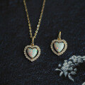 wholesale 9K Gold Exquisite Light Luxury Micro-Set Vintage Opulent Opal-Inspired Heart Pendant-0-0