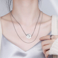 wholesale S925 sterling silver antique silver-plated "LOVE" round pendant double-layer necklace, trendy and vintage-inspired from Dongdaemun, Korea-YL091/approx. 13.2g>925 silver