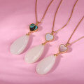 wholesale Metal material: 925 silver gold plated Petite and unique design, girlfriend's gift necklace featuring a heart-shaped mother-of-pearl drop and Hetian jade pendant-0-2