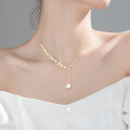wholesale S925 Sterling Silver Adjustable Pearl Grain Wheat Leaf Pendant Choker Necklace for Women D7381-0-0