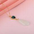 wholesale Metal material: 925 silver gold plated Petite and unique design, girlfriend's gift necklace featuring a heart-shaped mother-of-pearl drop and Hetian jade pendant-0-1
