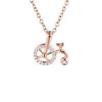 wholesale 18K Rose Gold, 9K/14K Rose Gold Bicycle Lovers Pendant with Diamond Necklace Collarbone Chain Jewelry-Gold 9K-Moissanite (without chain)
