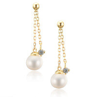 wholesale 18K Gold Sweet and Cute Girly-style Heart Design Freshwater Pearl Ear Threads with 9K Gold Empty Settings and Moissanite DIY Accessories-Gold 9K-Moissanite (excluding pearls)