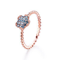 wholesale 18K Gold, 14K Rose Gold, 9K Yellow Gold, Rose Gold, Diamond, Moissanite, Gemstone Cute Girl Floral Ring-9K White Gold Sapphire HK13