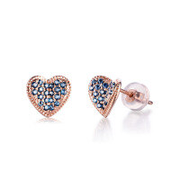 wholesale 18K gold heart-shaped diamond earrings for Valentine's Day, 14K rose gold earrings, 9K gemstone cubic zirconia moissanite earrings-White Gold>9K-Sapphire