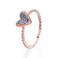 wholesale 18K rose gold and 9K blue zirconia heart-shaped sapphire ring for women, Valentine's Day gift-9K White Gold-Sapphire>HK13