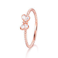 wholesale 18K Rose Gold and 9K Gold New Fresh Sweet Bow Diamond Ring for Women Tail Ring Jewelry Gift for Girlfriend Ins-9K Rose Gold-Moissanite HK13