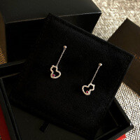 wholesale 925 Sterling Silver Gourd Earrings for Women, Exquisitely Crafted with Gem Inlays, Hollowed-out Design, Tassel Drop, Elegant Chinese-style Ear Jewelry-Copper rose gold plated