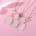 wholesale 925 Silver Light Luxury Fashion Gold-Plated Mother-of-Pearl Necklace with Certificate, Butterfly Set with Waterdrop Hetian Jade Pendant, Versatile and Elegant-0-3