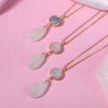 wholesale 925 Silver Metal Material Wholesale Fashion Minimalist Style Gold-Plated Mother-of-Pearl Necklace with Certificate, Waterdrop Hetian Jade Pendant-0-3