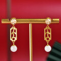 wholesale Gold-plated 925 Silver Retro Palace-style Hollow-carved White Jade Earrings with South Red Agate and Certificate-0-1