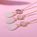 wholesale 925 Silver Metal Material Wholesale Fashion Minimalist Style Gold-Plated Mother-of-Pearl Necklace with Certificate, Waterdrop Hetian Jade Pendant-0-1