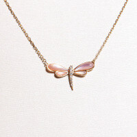 wholesale 18K Gold, 9K Gold, AU750 Diamond Fashionable and Chic Internet-Famous Cute Dragonfly Moissanite Collarbone Necklace-Rose Gold 9K Moissanite