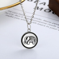 wholesale 925 Sterling Silver Versatile Retro Thai Silver Elephant Black Round Pendant Necklace Unisex Pendant Drop DIY Accessory-/ Approx. 2.5g (single pendant)  YP016