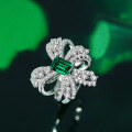 wholesale Sterling Silver New Bowknot 1ct 5*7 Emerald Lab Grown with Luxuriously Paved Diamond Ring-0-3