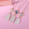 wholesale 925 Silver Light Luxury Fashion Gold-Plated Mother-of-Pearl Necklace with Certificate, Butterfly Set with Waterdrop Hetian Jade Pendant, Versatile and Elegant-0-1
