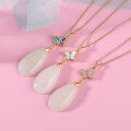 wholesale Sterling Silver Gold-Plated Mother-of-Pearl Butterfly Clasp Waterdrop Hetian Jade Pendant New Chinese Style Fashion Elegant Necklace for Women-0-1