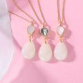 wholesale Silver-plated with Gold, Mother-of-Pearl Teardrop Clasp, Water Drop Hetian Jade Pendant for a Niche, Luxurious, and Chic Instagram Influencer Gift-0-1