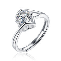 S925 Silver Moissanite Six-Claw Light Luxury Adjustable Ring-R9014 Moissanite 1 carat/6.5mm