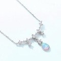 wholesale 925 Silver Metal Material Japanese Korean Light Luxury Synthetic Opal Water Drop Geometric Forest Women Small Necklace Wholesale Necklace Jewelry-0-2