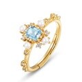wholesale Sterling Silver Japanese Light Luxury Natural Blue Topaz Geometric Open Ring Women's Versatile Snowflake Minimalist Ring-0-5