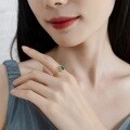 wholesale Pure silver Japanese and Korean light luxury green agate ring cross-border new retro geometric diamond-shaped finger ring jewelry direct wholesale-0-1