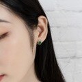 wholesale 925 Silver Gold Plated, Japanese and Korean Light Luxury Retro Green Agate Geometric Diamond Stud Earrings, Internet Famous Wholesale Forest Style Earrings-0-1