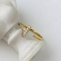 wholesale S925 Sterling Silver Micro-paved Zirconia Geometric Open Ring For Women,ins。-K699_Gold Ring Adjustable opening