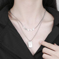 wholesale S925 silver Korean Dongdaemun double-layer star letter square pendant vintage round bead AB sweater chain-0-3