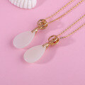 wholesale Metal: 925 Silver Gold-Plated Minimalist and elegant clip-set pendant necklace featuring a drop-shaped Hetian jade-0-2