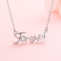 wholesale Metal material S925 Sterling Silver Creative English Letters Forget-Me-Not Eternal Necklace Fashionable Temperament New Gift for Women Collarbone Chain-Other colors can be customized 925 silver