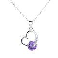wholesale S925 Sterling Silver Korean Style Sweet Diamond-Inlaid Heart Clip with Purple Zircon Necklace for Women, Elegant Heart Pendant Necklace for Women-0-4