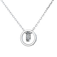 wholesale 925 Sterling Silver Double Hoop Diamond Inlaid Necklace for Women, Ins Minimalist Style Personalized Internet-Famous Collarbone Chain, Simple and Elegant Pendant Trend-YD011/white gold about 2.2 grams 925 silver