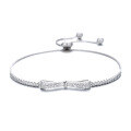 wholesale Sterling Silver Plated with White Gold and Inlaid with Diamond Adjustable Bow Bracelet, Ins Niche Design Bangle for Students-0-4