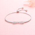 wholesale Sterling Silver Plated with White Gold and Inlaid with Diamond Adjustable Bow Bracelet, Ins Niche Design Bangle for Students-0-0