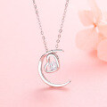 wholesale "Pure silver moon love heart necklace for women, small trendy design, popular gift for best friends, birthday, or Qixi Festival"-0-0