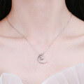 wholesale "Pure silver moon love heart necklace for women, small trendy design, popular gift for best friends, birthday, or Qixi Festival"-0-3