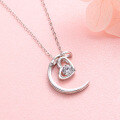 wholesale "Pure silver moon love heart necklace for women, small trendy design, popular gift for best friends, birthday, or Qixi Festival"-0-1