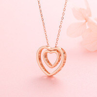wholesale Metal: Sterling Silver Women's Heart Pendant Collarbone Chain, Fashionable New Style, Simple and Elegant, Niche Trend, Internet-Famous Rose Gold-Toned, Gift for Girlfriend-YD006/Rose gold about 3.15g 925 silver
