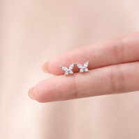 wholesale Sterling Silver Dainty Small Butterfly Ear Studs Korean Style Sweet and Versatile Sparkling Diamond Inlaid Earrings for Women G6460-S925 silver earrings silver 925 silver