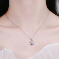 wholesale S925 Sterling Silver Korean Style Sweet Diamond-Inlaid Heart Clip with Purple Zircon Necklace for Women, Elegant Heart Pendant Necklace for Women-0-2