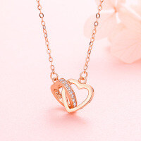 wholesale S925 Sterling Silver Cloud Tide Pavilion Heart Necklace, Fashion Women's Collarbone Chain with Interlocking Hearts Pendant Birthday Gift for Girlfriend-YD009/Rose gold about 3.1g 925 silver