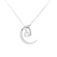 wholesale "Pure silver moon love heart necklace for women, small trendy design, popular gift for best friends, birthday, or Qixi Festival"-YD004/Platinum Gold Approx. 2.6g>925 Silver