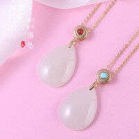 wholesale 925 Silver Gold-Plated with Nánhóng, Turquoise, Waterdrop, and Hetian Jade Pendant with Appraisal Certificate Gift for Girlfriend-18*25 teardrop jade pendant with red clasp (excluding chain)  925 silver gold-plated