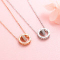 wholesale Sterling silver lightweight luxury women's necklace with minimalist double rotating circles, delicate and unique ins-style design, understated yet elegant collarbone chain-0-0