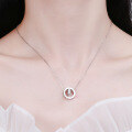 wholesale Sterling silver lightweight luxury women's necklace with minimalist double rotating circles, delicate and unique ins-style design, understated yet elegant collarbone chain-0-2