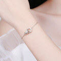 wholesale S925 Sterling Silver New Popular Double Loop Four-Prong Diamond Bracelet for Women, Holiday Gift for Best Friend, Versatile Accessory-0-2